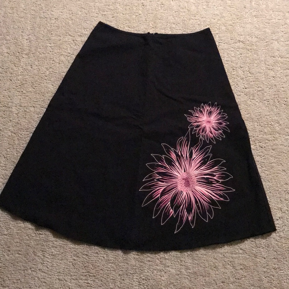 Black A-Line Skirt with Flower and Sequin Detail